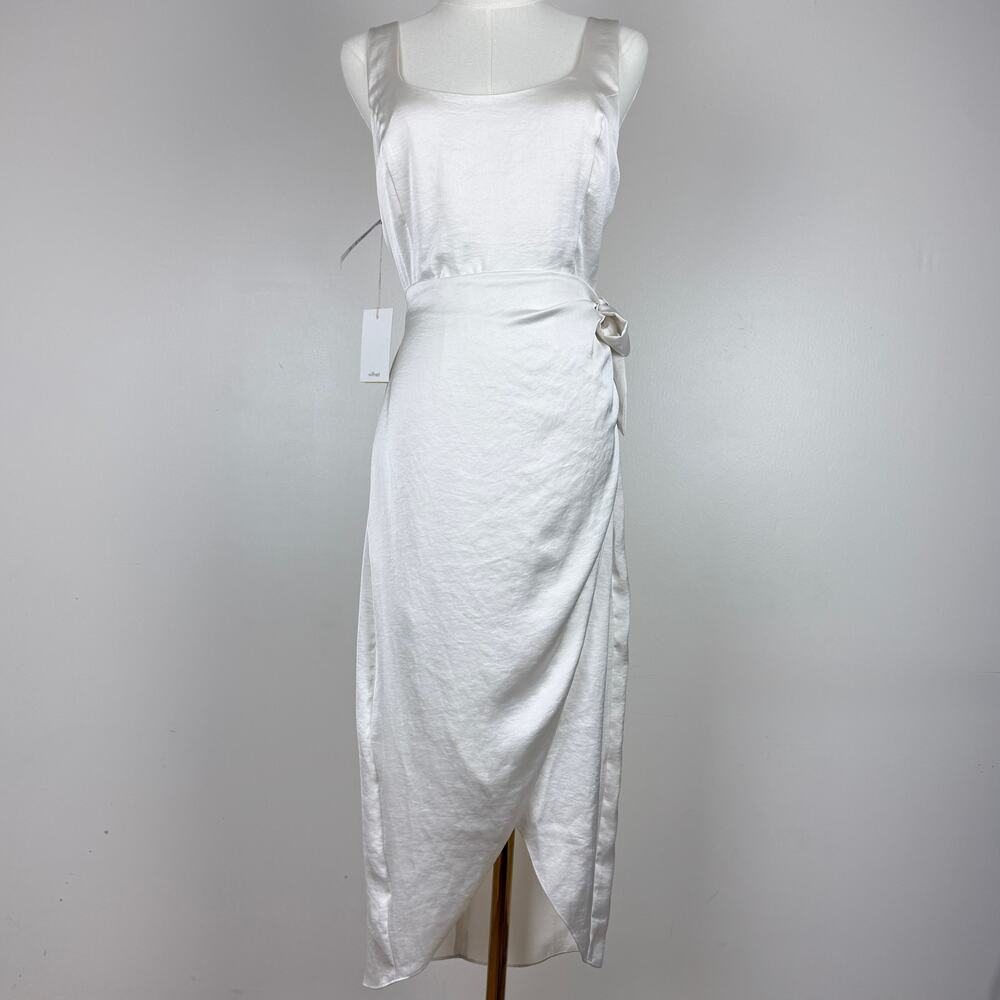 NWT Aritzia Wilfred Saturn White Square Neck Wrap-style skirt Midi Dress Size 8